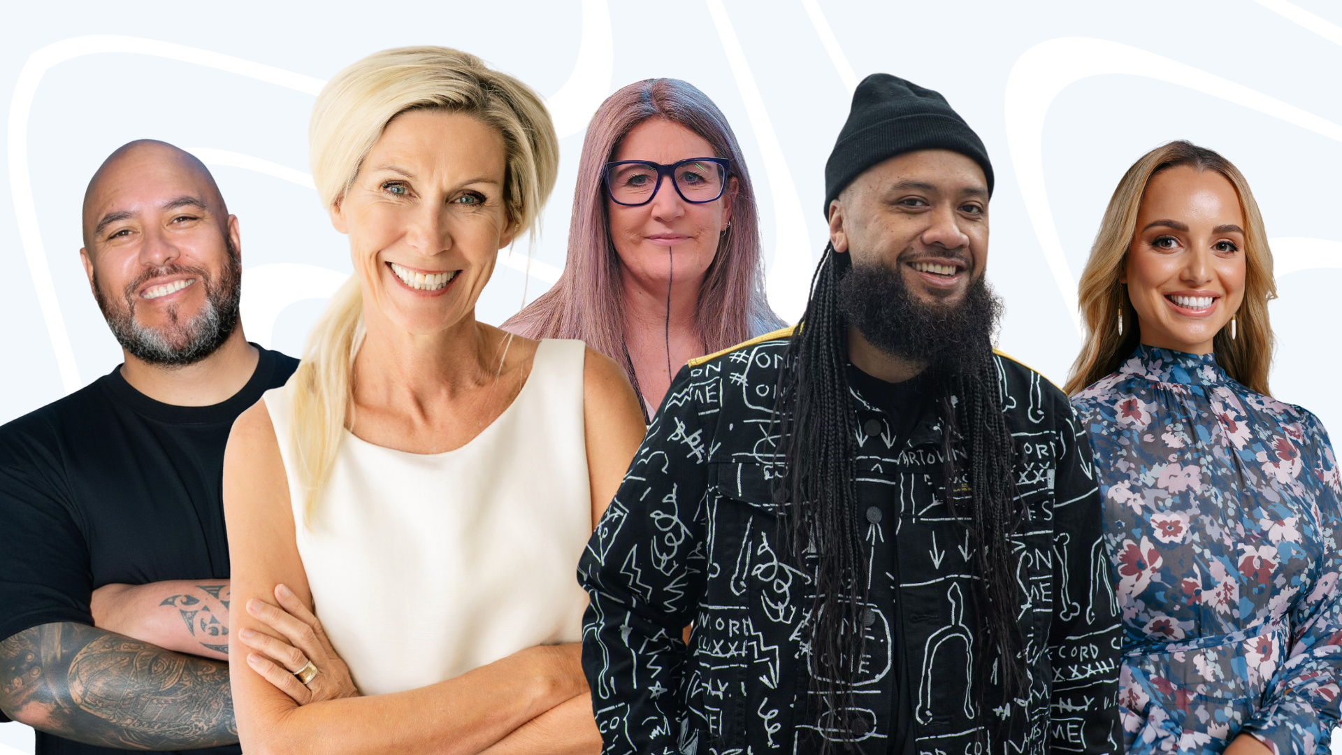 Ripple Effect 2026 speakers Jase Williams, Nikki Denholm, Debbs Murray and Matt Brown, with MC Jessica Tyson, pictured against the Ripple Effect wave-pattern background.